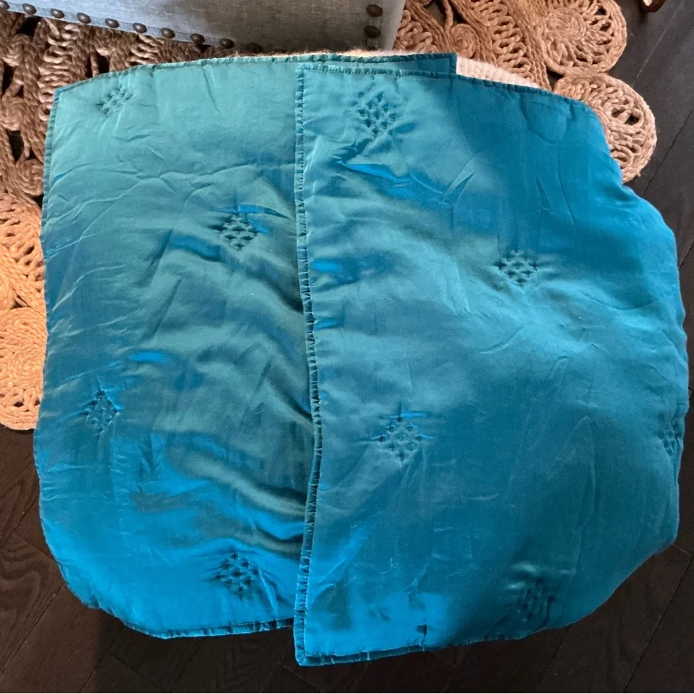 West Elm Washed Silk Standard Shams, Set of Two Teal, Crescent Stitch